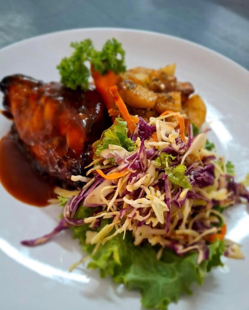 Prickly Bay Marina Smoke-Roasted BBQ Chicken with our house-made BBQ sauce